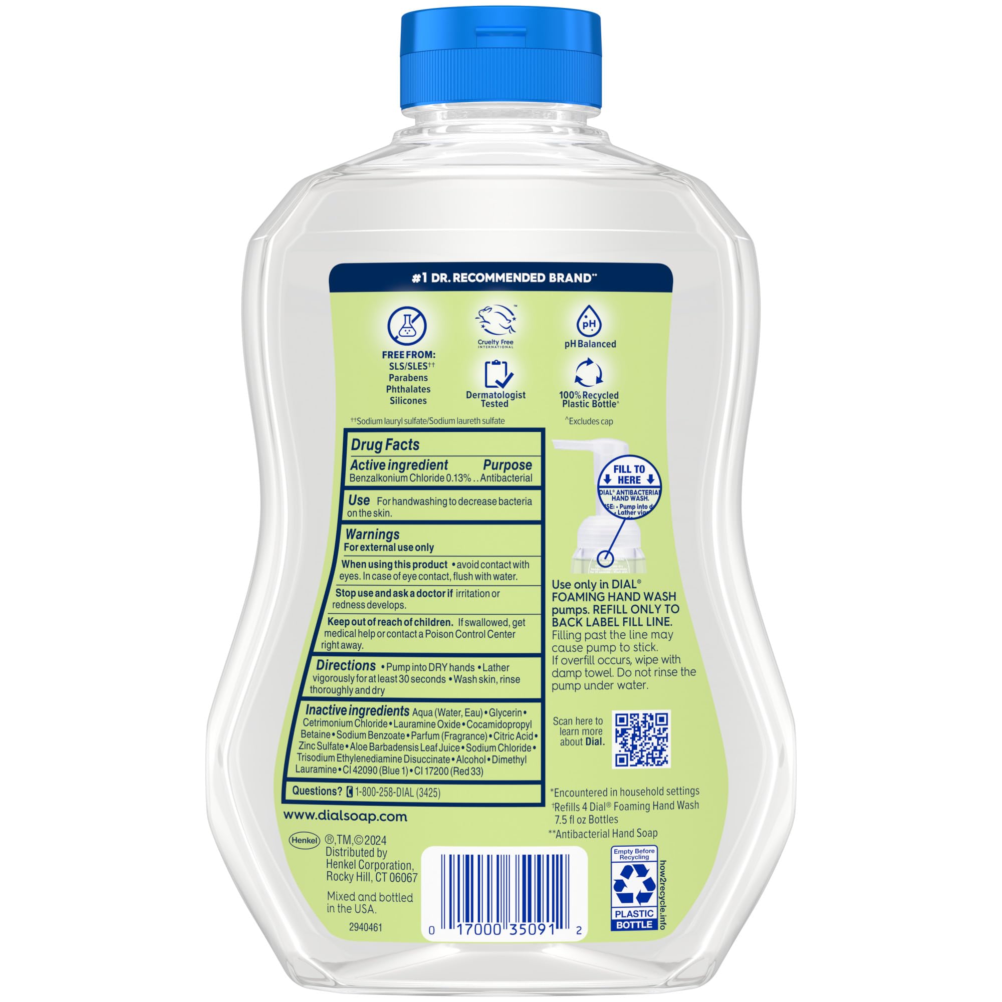 Dermatologist-tested Dial formula sign on packaging
