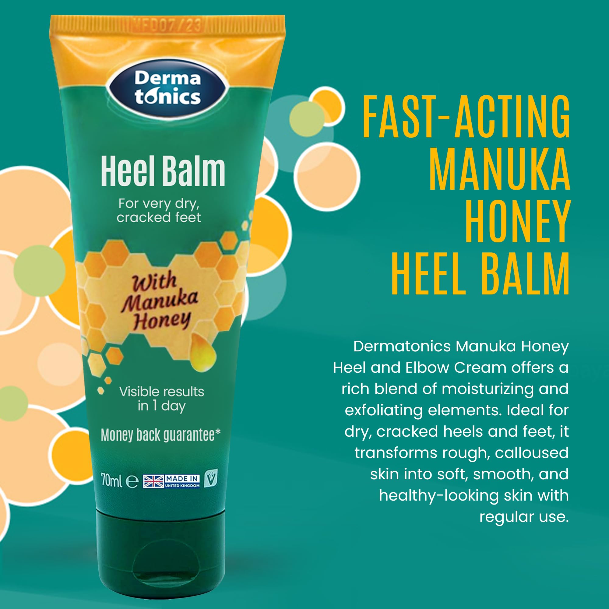Dermatonics callus-softening cream reduces tough skin on heels with exfoliating action.