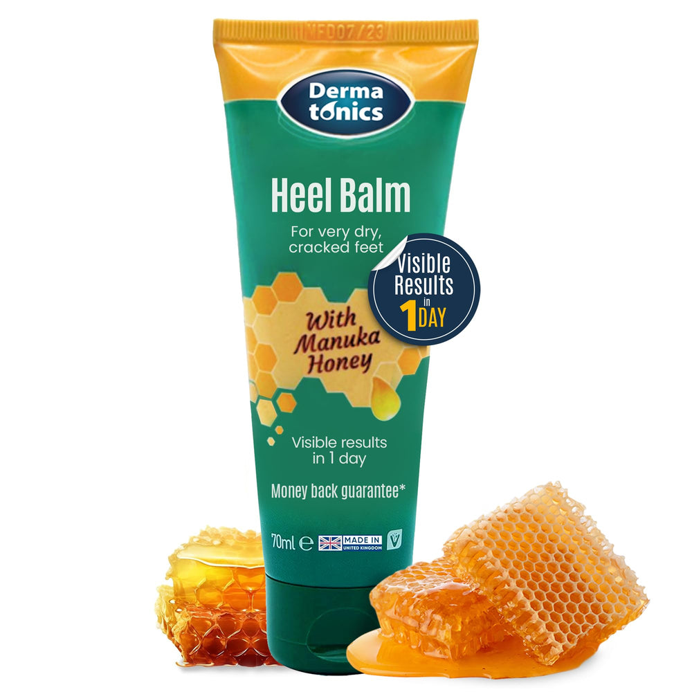 Dermatonics foot cream on dry heels delivers deep hydration for smoother skin.