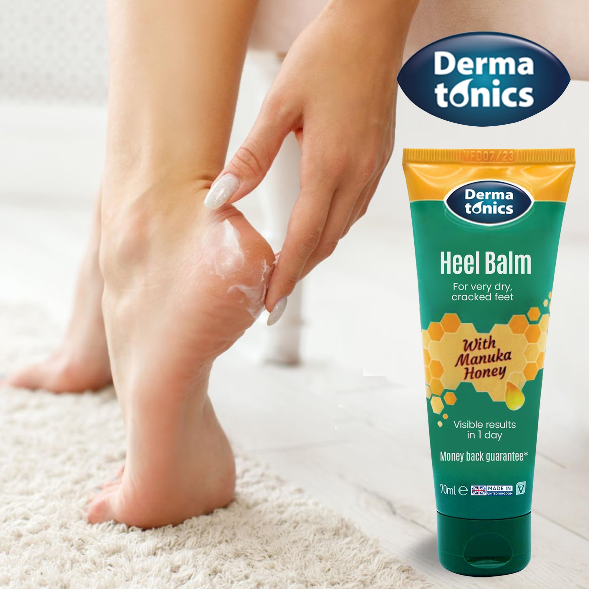Dermatonics foot cream showcasing gentle fragrance for daily skincare routine.