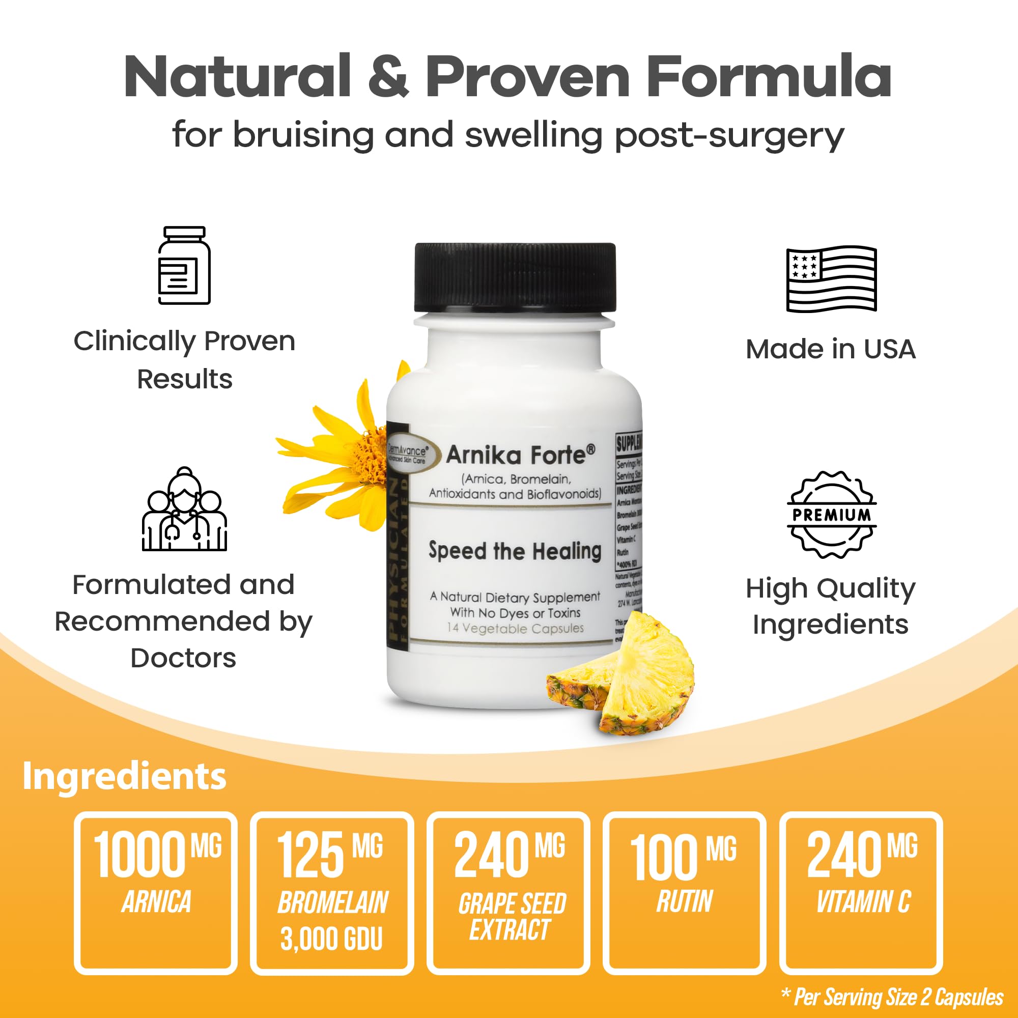 DermAvance Arnika Forte ingredient panel highlighting vitamin C support