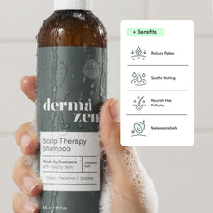 Dermazen Cleansing Scalp Therapy Shampoo ingredients close-up with active extracts.