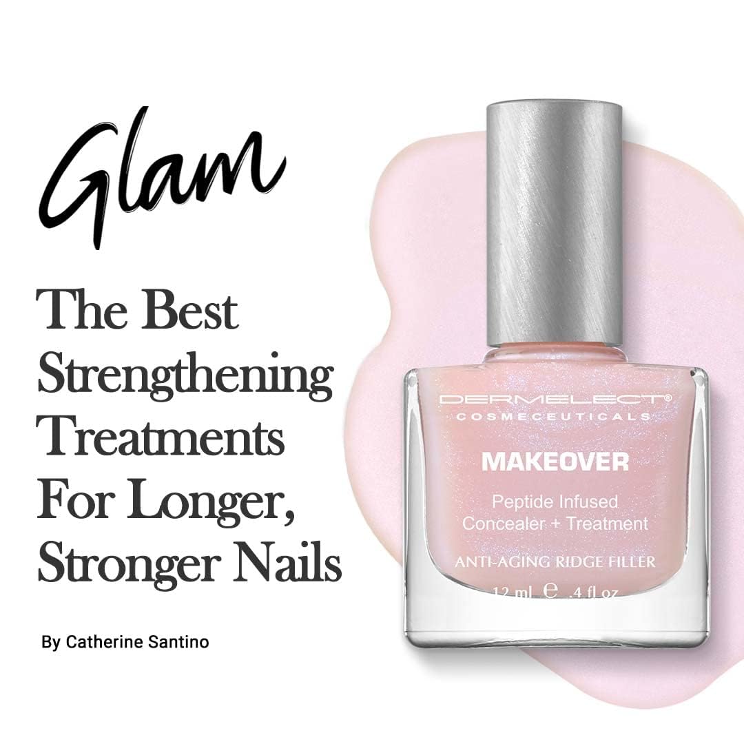 Dermelect Makeover Ridge Filler nails before photo shows potential improvement.
