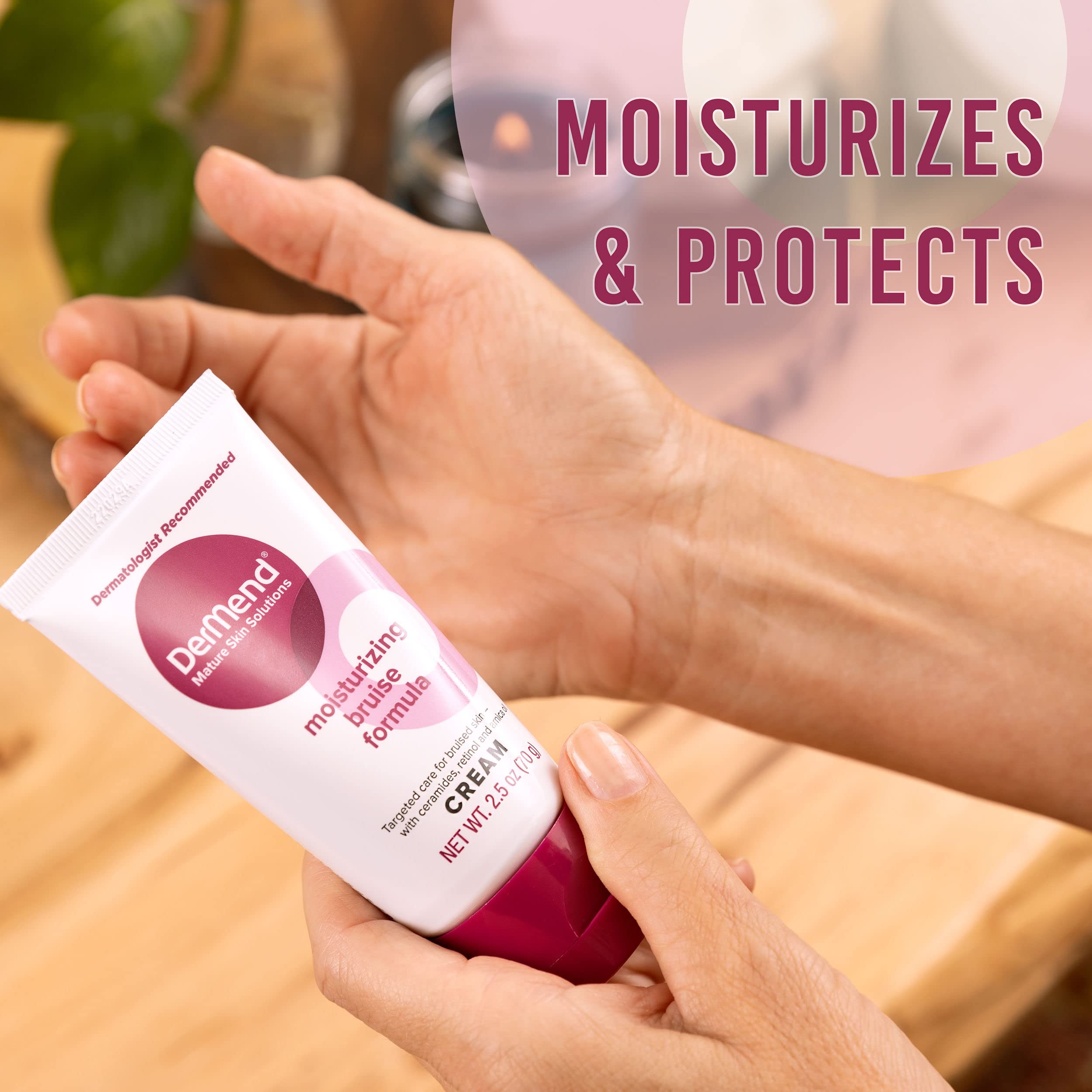 Dermend Bruise Cream jar application shows easy spreading over affected area.