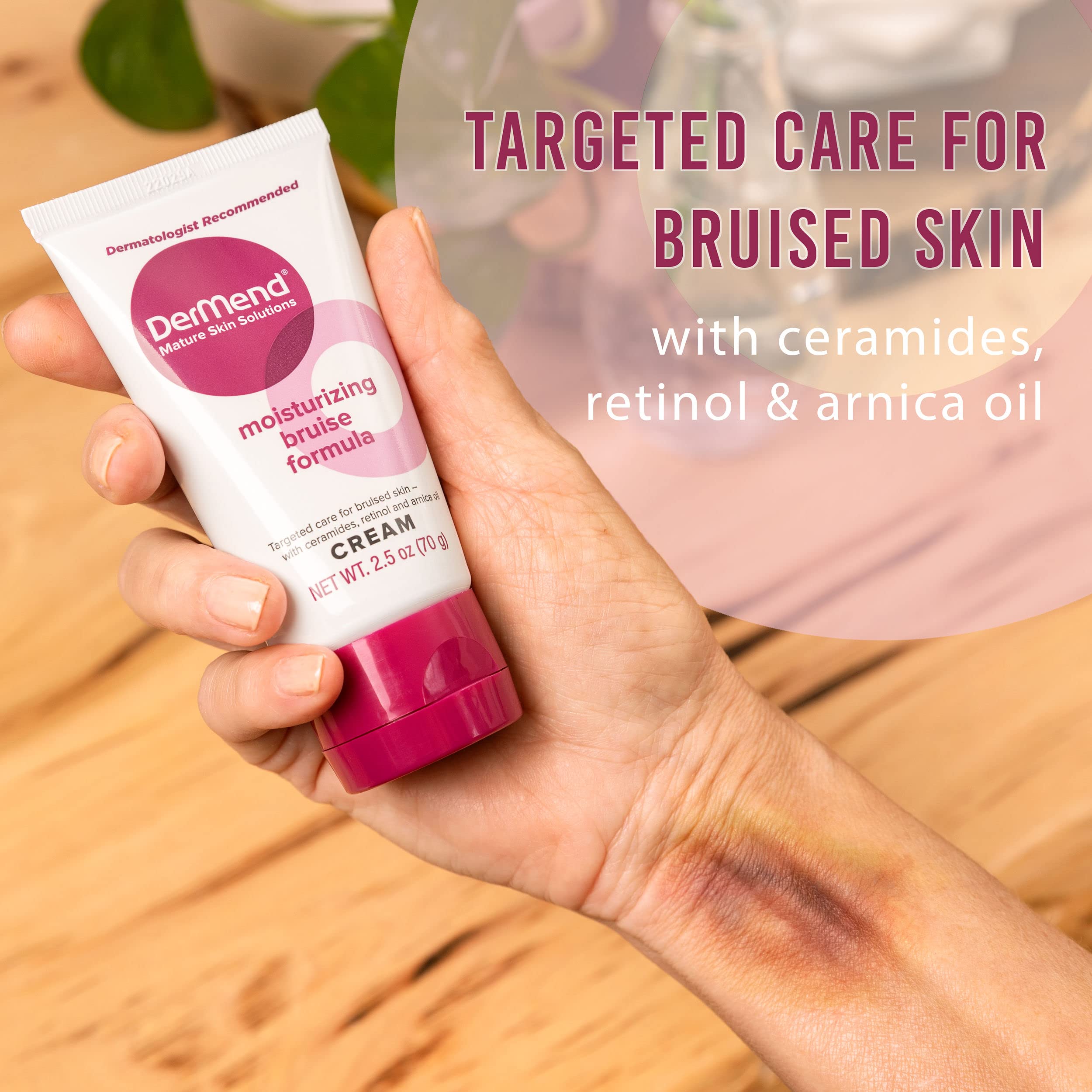 Dermend Bruise Cream on skin demonstrates light non-greasy finish.
