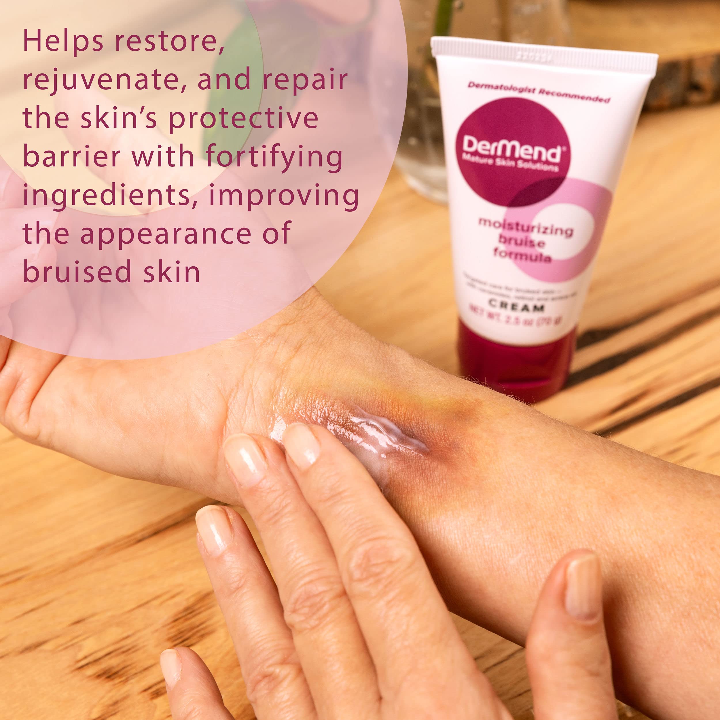 Dermend Bruise Cream packaging front highlights branding and product size.