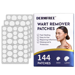 DERMFREE wart patch on hand shows discreet, water-resistant coverage for daily activities.