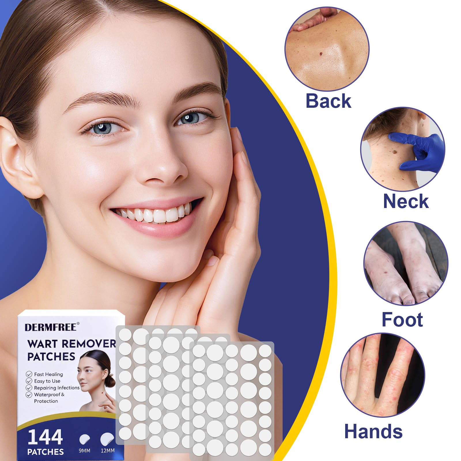 DERMFREE patch with 1% salicylic acid for external wart care on hands and feet.