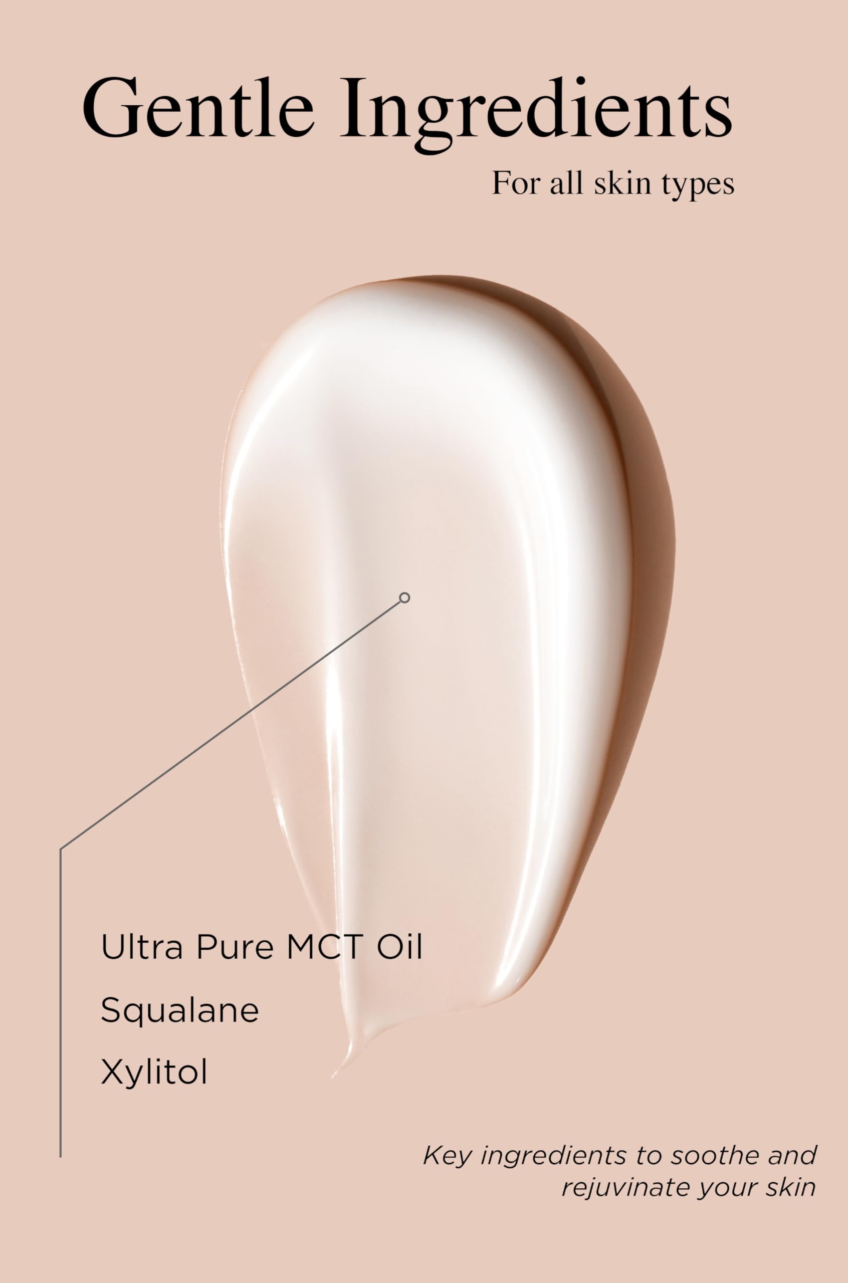 Dermgentle ingredient focus showing MCT oil and squalane.