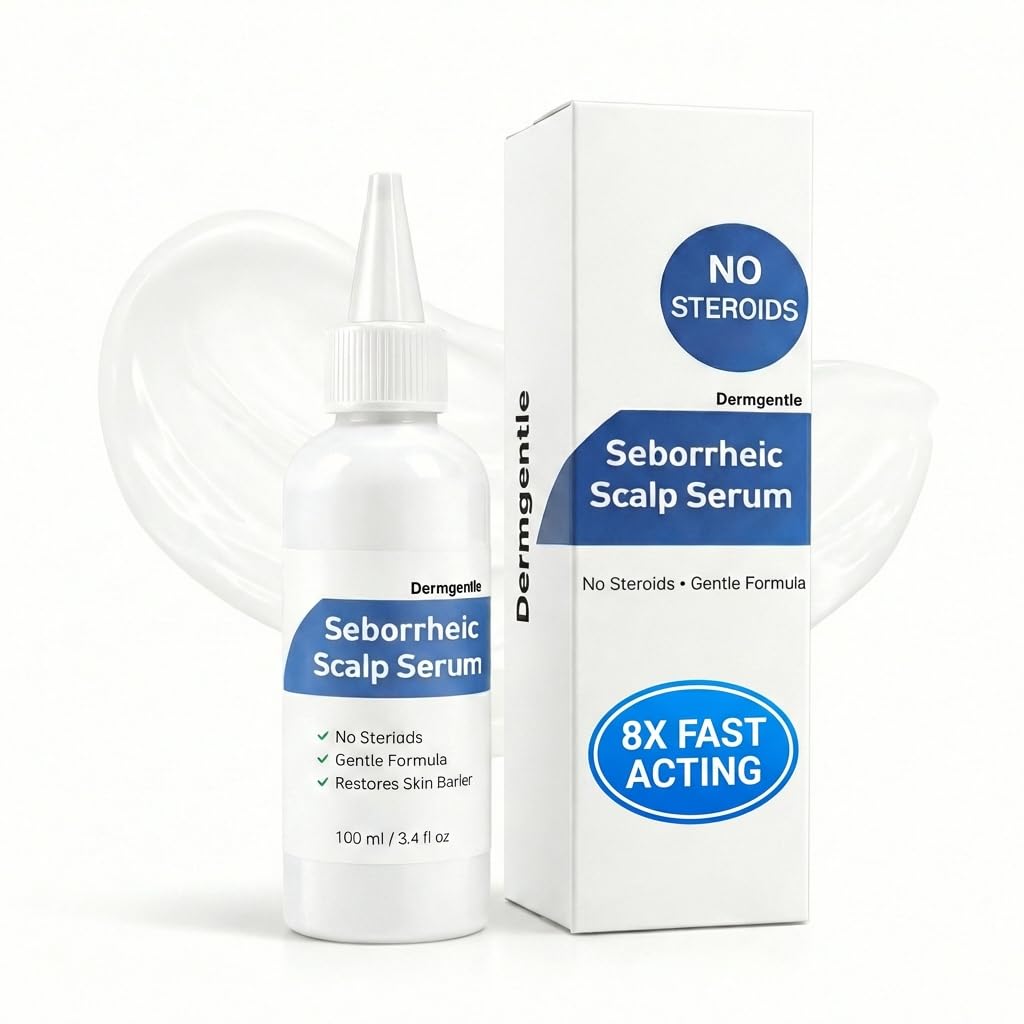 Dermgentle Seborrheic Scalp Serum bottle for easy on-scalp application and quick soothing.