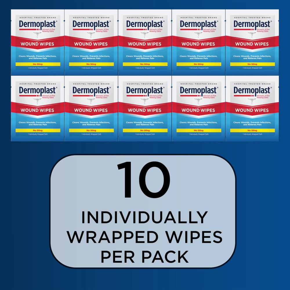 Dermoplast Wound Wipes suitable for kids age 2 and up for gentle first aid.