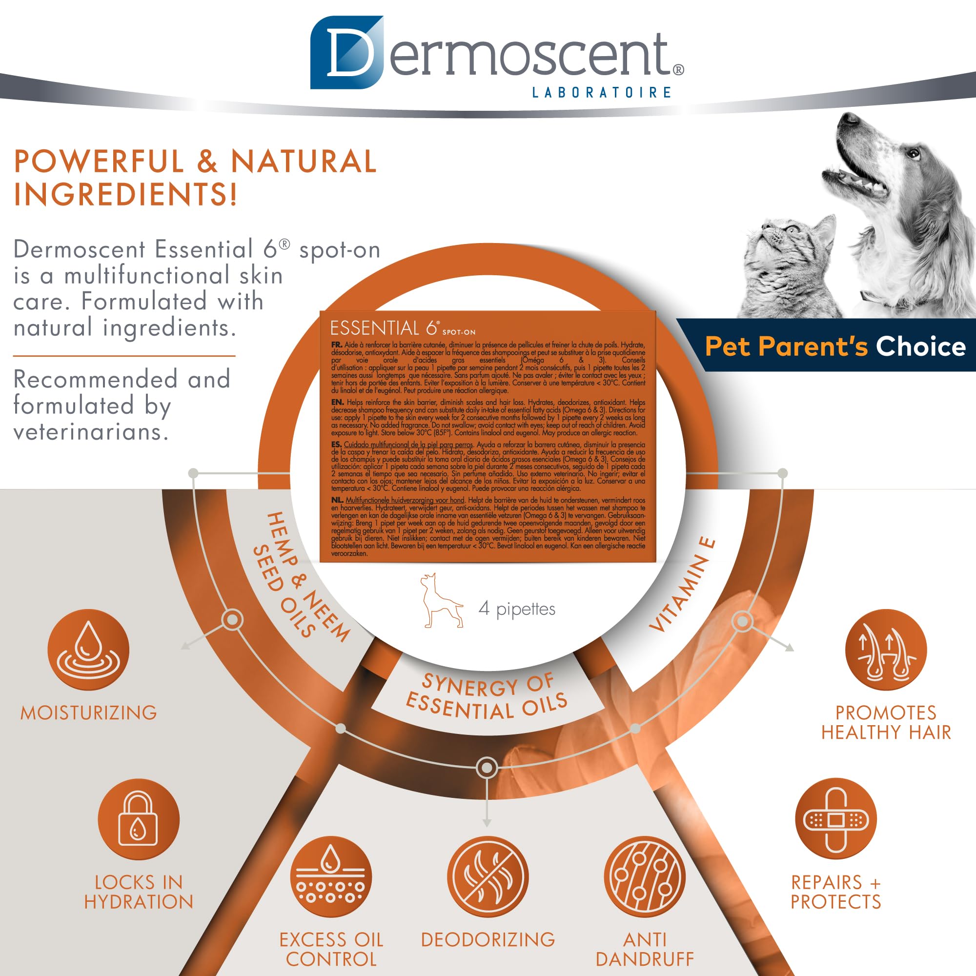 Dermoscent Essential 6 hemp and neem ingredients panel for natural care