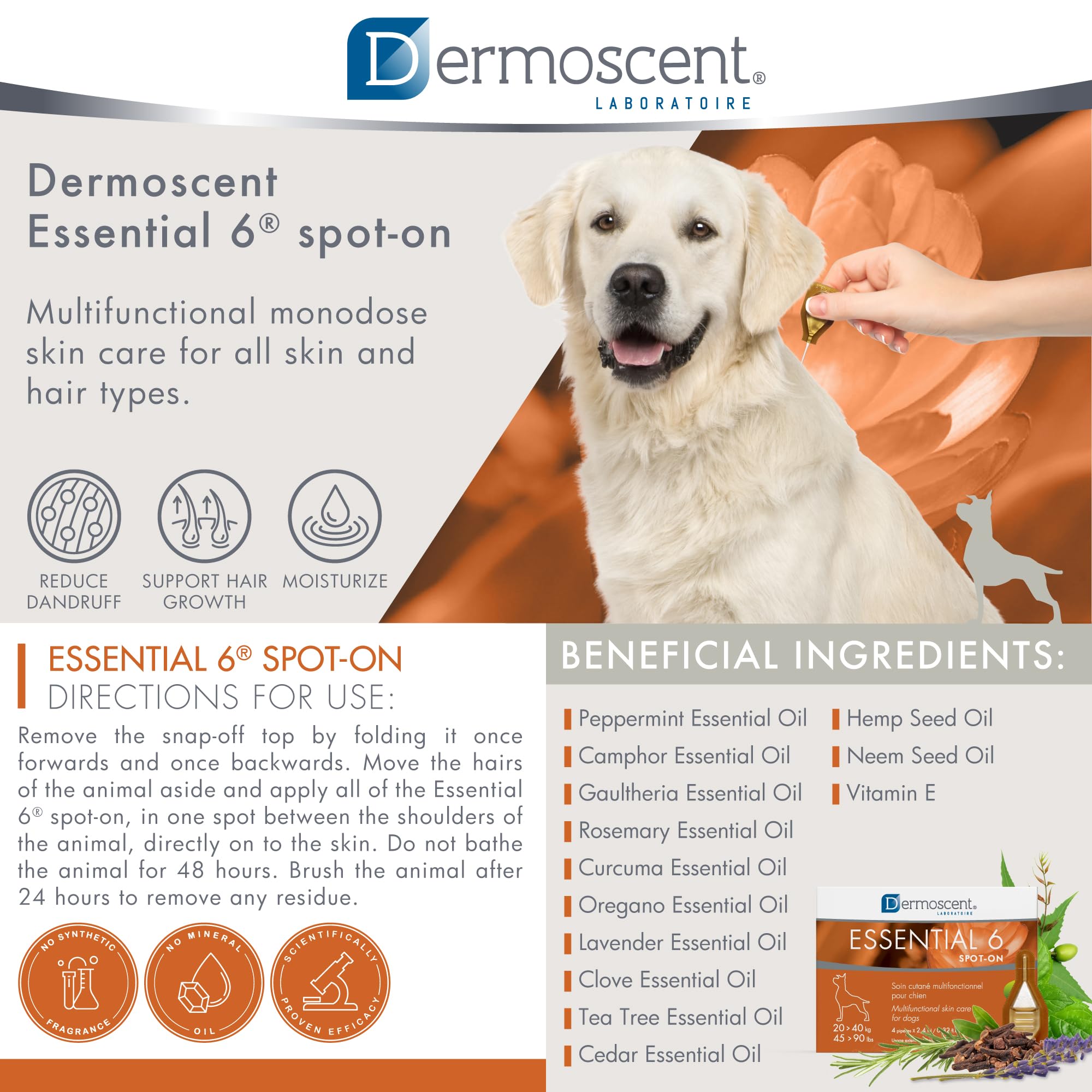 Dermoscent Essential 6 spot-on being applied to dog skin for hydration