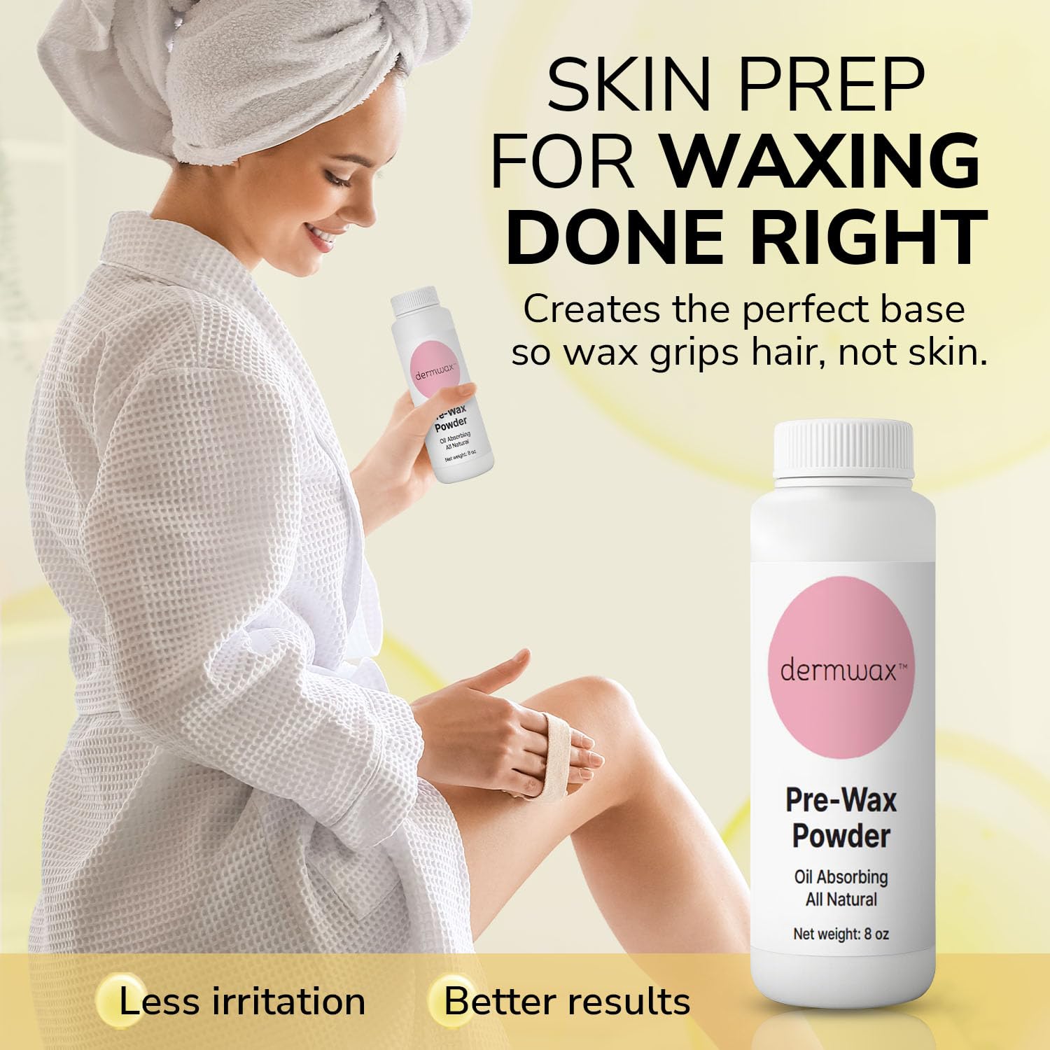 Dermwax Pre-Wax Powder being dusted onto skin to absorb oil and moisture.