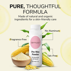 Dermwax Pre-Wax Powder ingredients like corn starch and hydrated silica.