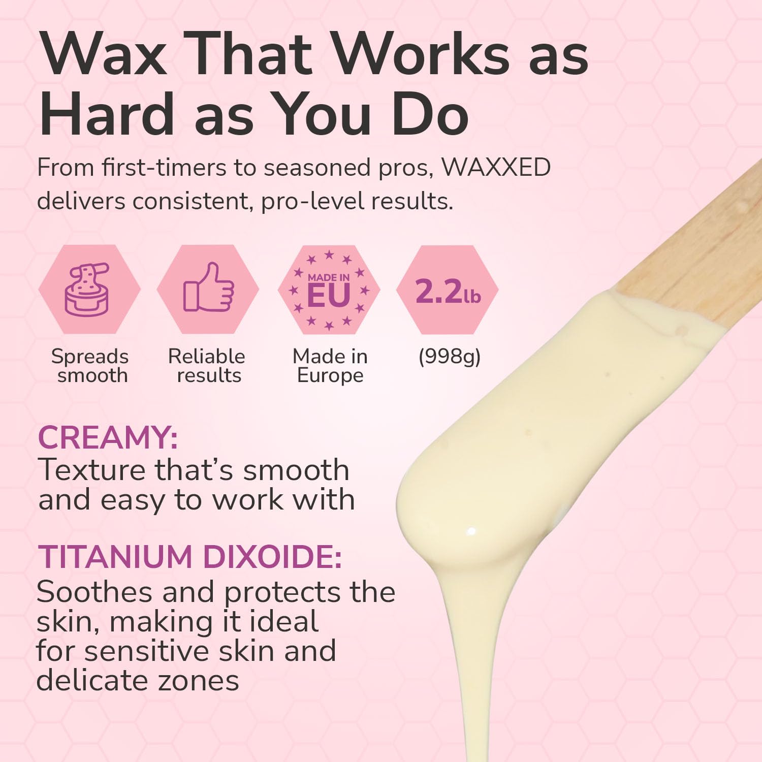 Dermwax WAXXED beads application view highlighting smooth spread for delicate areas