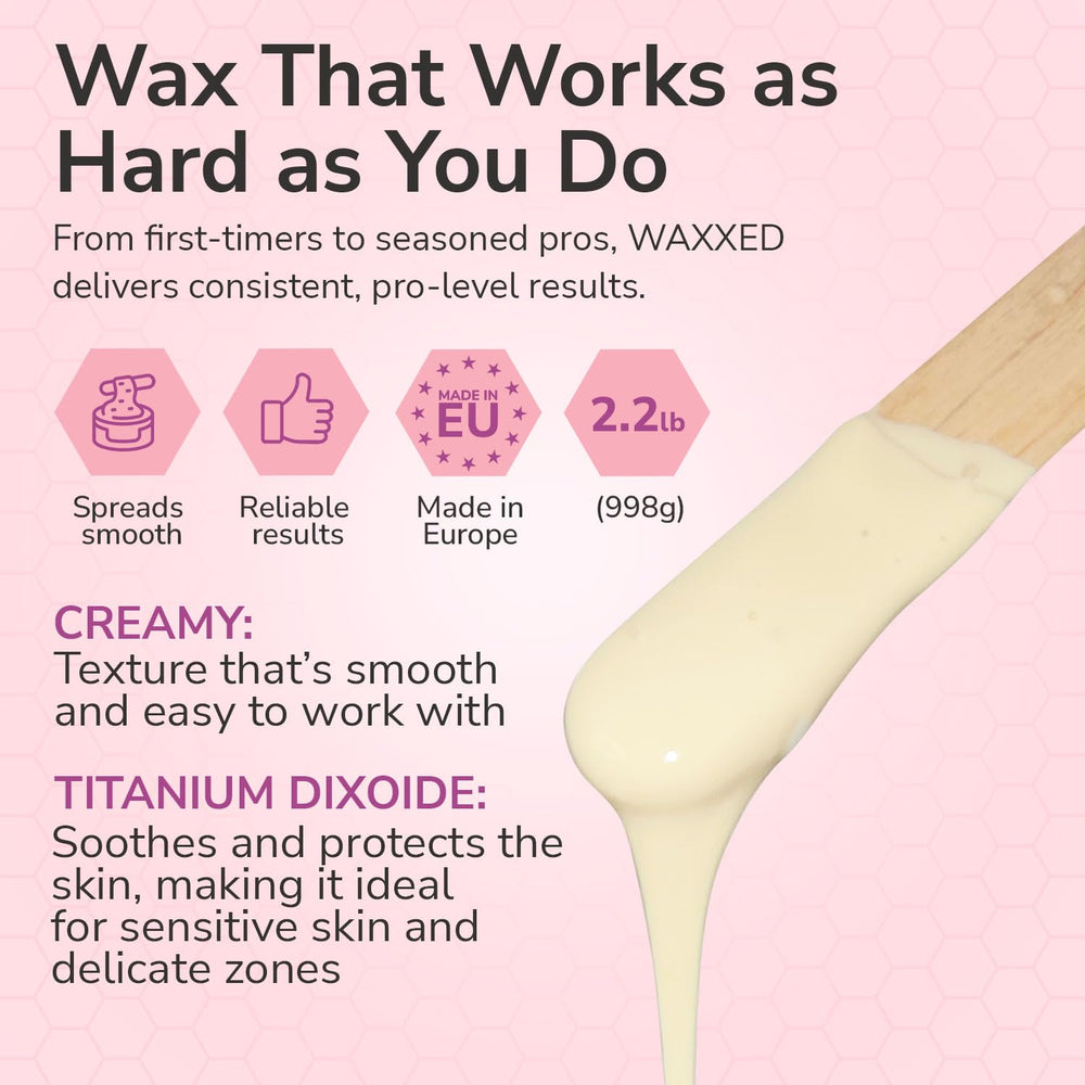 Dermwax WAXXED beads application view highlighting smooth spread for delicate areas
