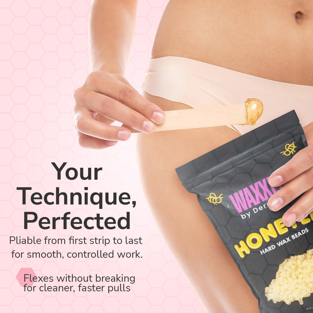 Dermwax WAXXED Honeyed hard wax beads melting at low temperature.