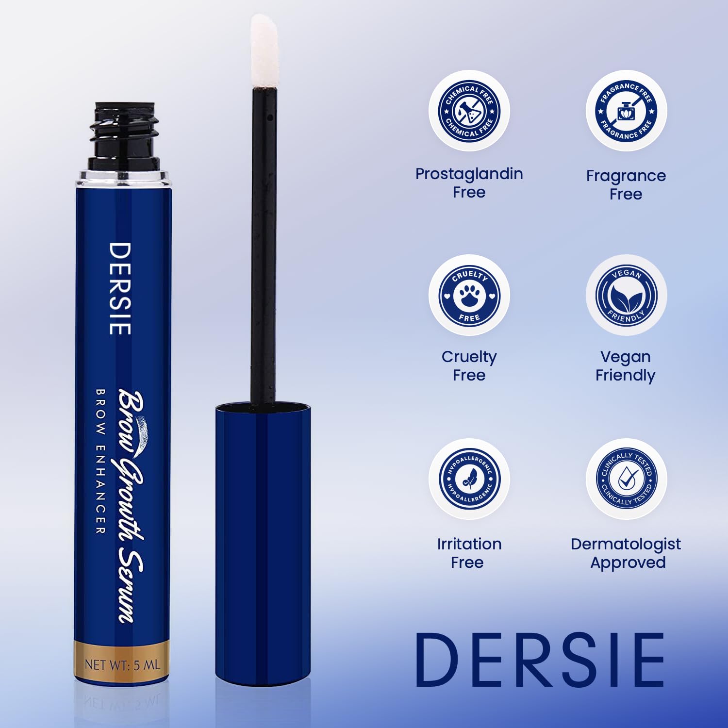 Dersie Eyebrow Growth Serum dispensing tip close-up for easy nightly use.