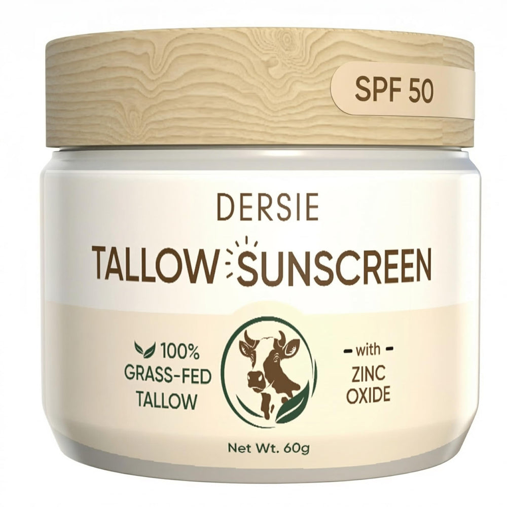 Dersie Tallow Sunscreen bottle front with mineral SPF 50 protection for daily use
