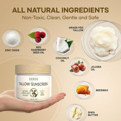 Dersie Tallow Sunscreen ingredients featuring grass-fed tallow for moisture