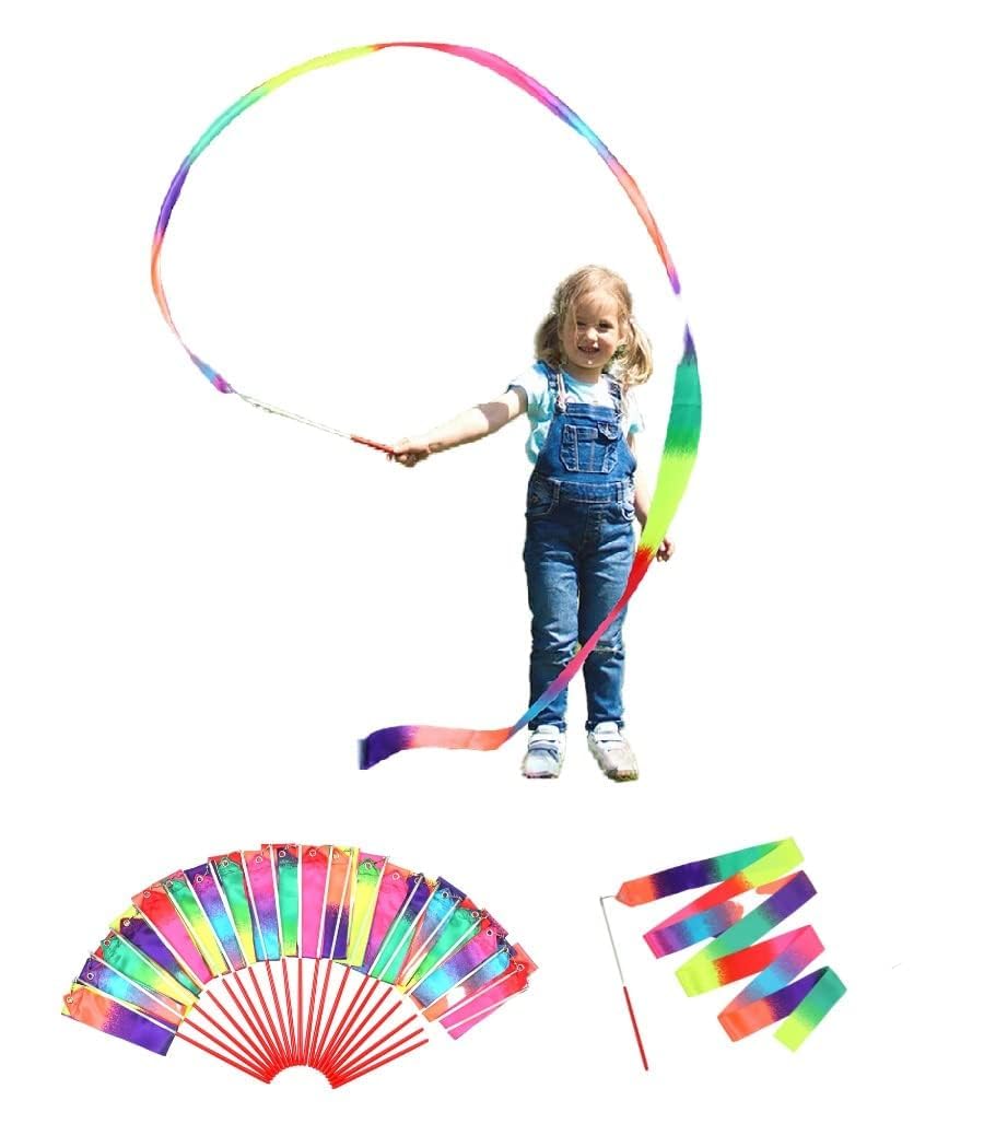 dervea rainbow ribbon dancing wands pack for party fun and group activity