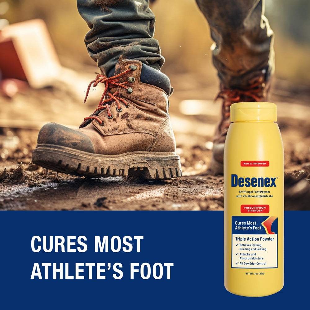 Desenex moisture-absorption action reduces sweat buildup.