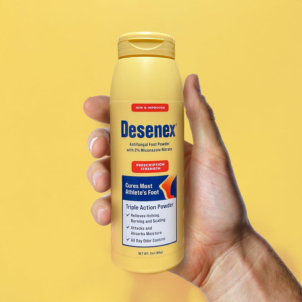 Desenex all-day odor control leaves feet fresh.