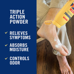 Desenex toes powder dusting keeps toes dry and comfortable.