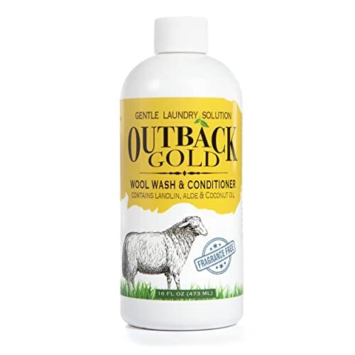 Desert Breeze Outback Gold Wool Wash bottle showing fragrance-free formula for delicate fibers