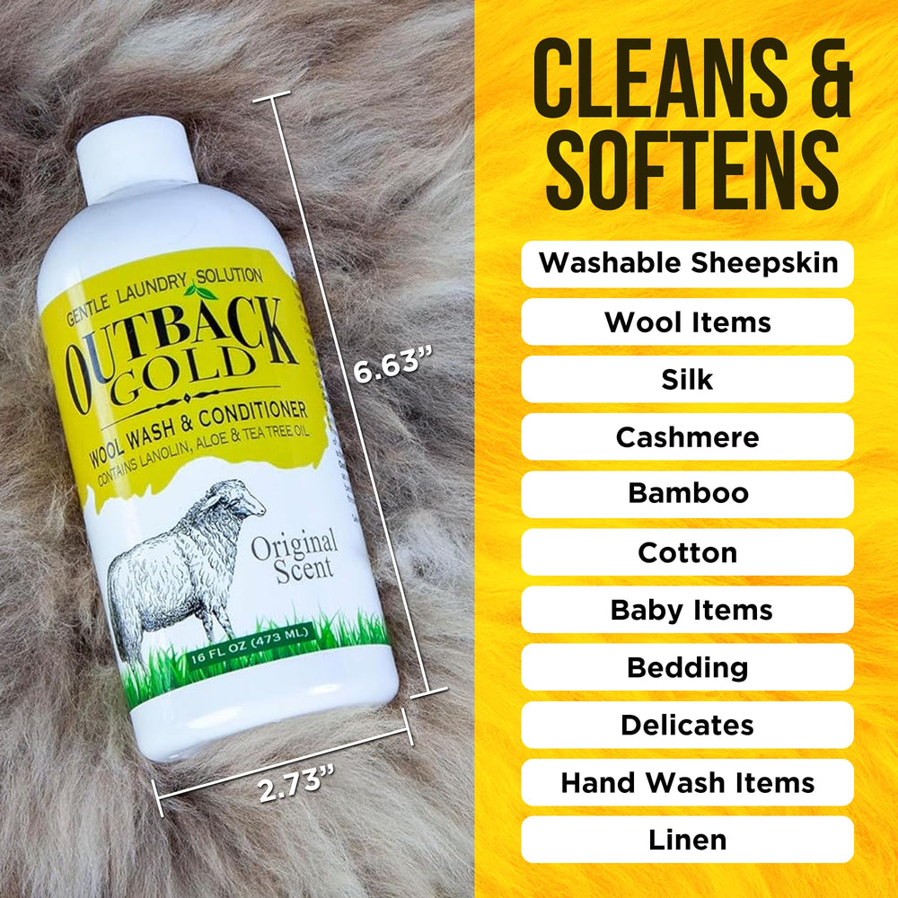 Desert Breeze Outback Gold Wool Wash demonstrates delicate fabric care.