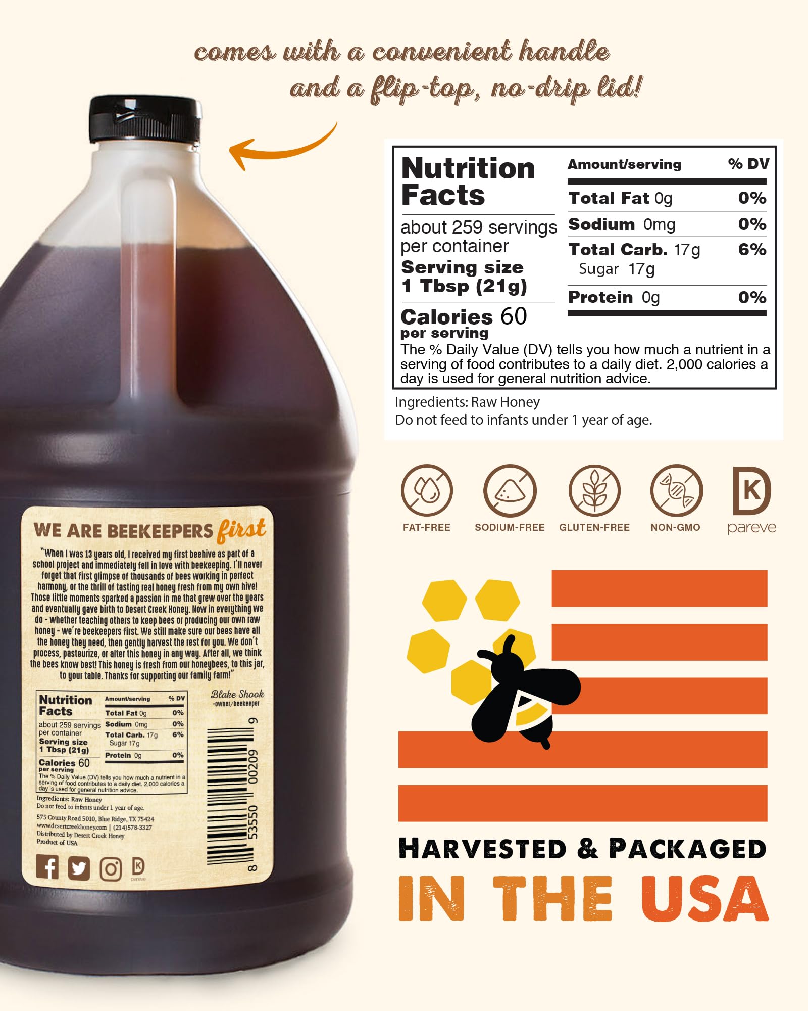 Desert Creek Honey raw unfiltered bottle preserves natural enzymes and pollen