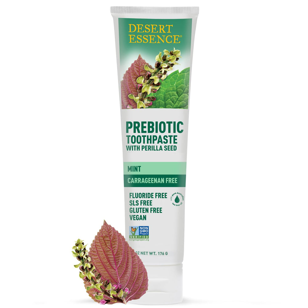 Desert Essence Prebiotic Toothpaste Mint Tube promotes a fresh breath routine.