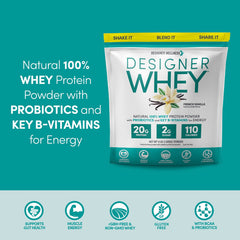 Designer Wellness Designer Whey scoop pouring into a shaker for easy protein intake