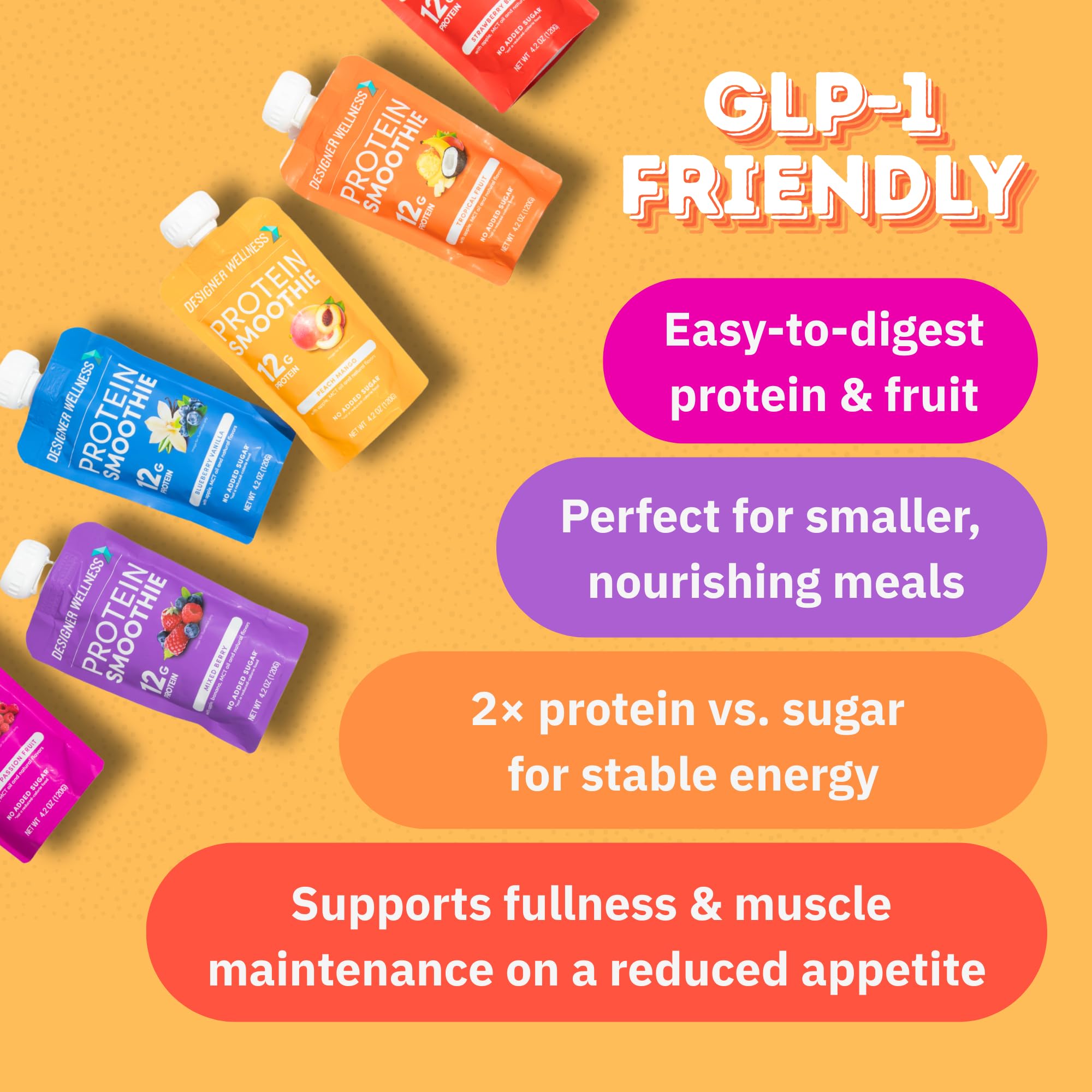 Designer Wellness Protein Smoothie creamy yogurt-like texture with real fruit taste