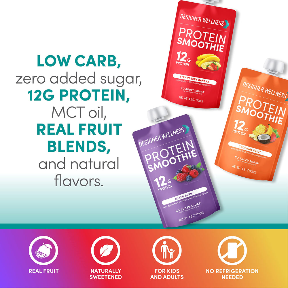 Designer Wellness Protein Smoothie being poured into a glass for a quick snack.