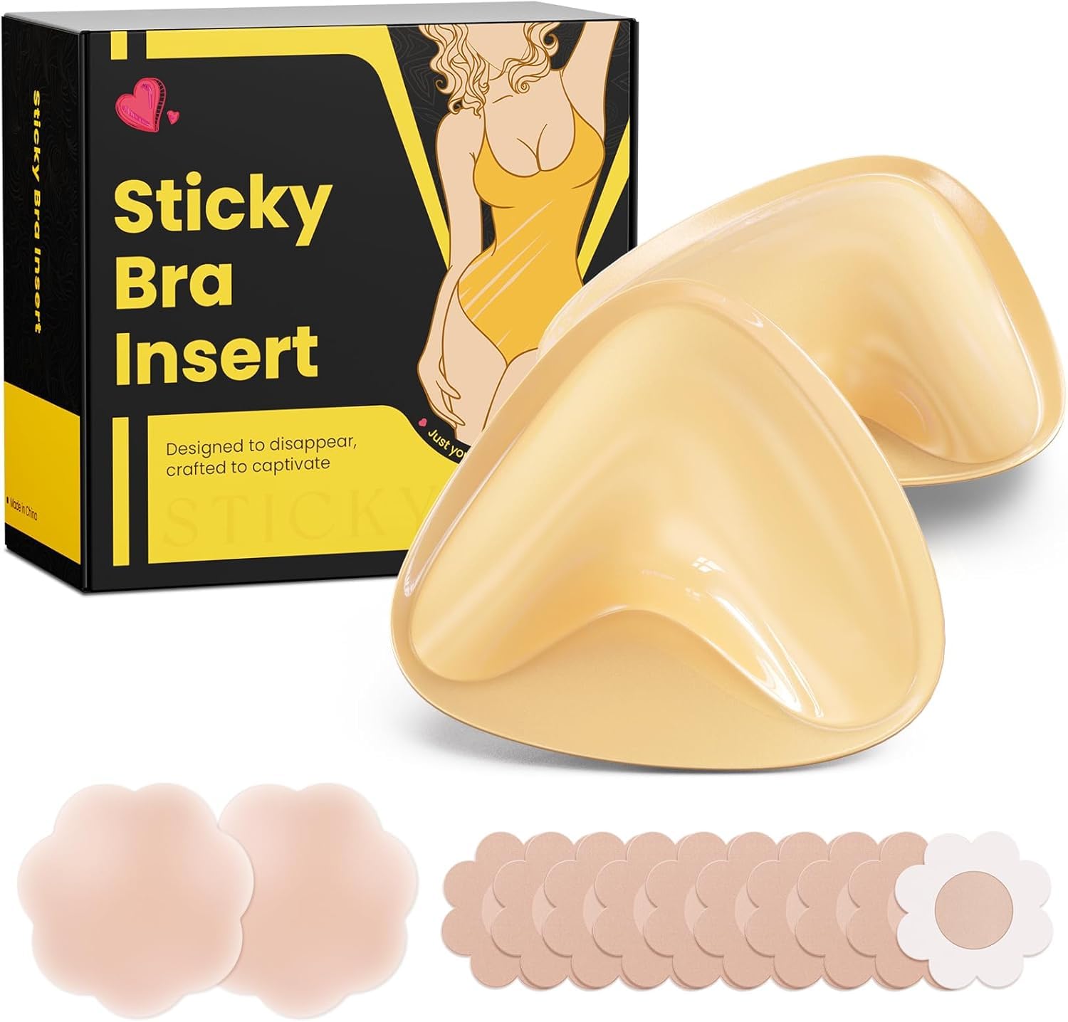 DesirTop double-sided sticky bra push-up in beige shows lift under strapless outfits.