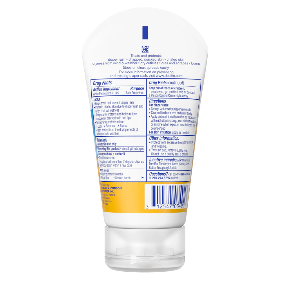 Desitin bottle beside family essentials signaling everyday use for diaper rash and dry skin.