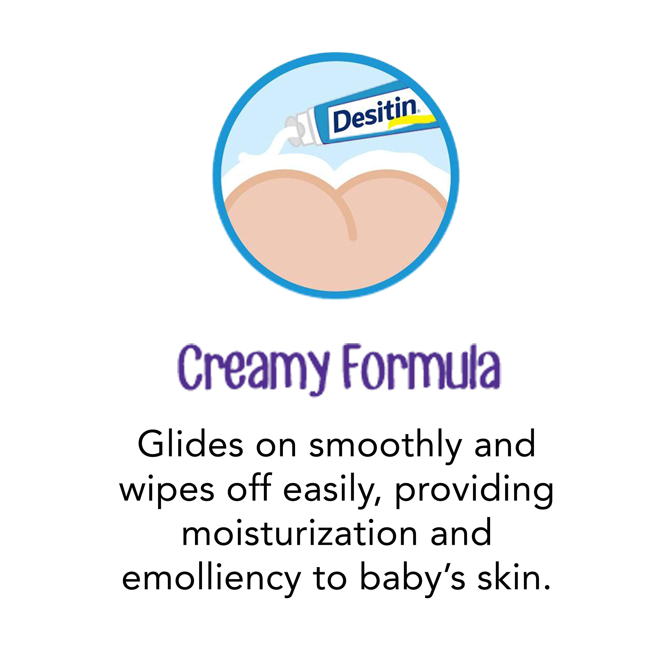 Desitin Daily Defense diaper-change image highlights gentle, hypoallergenic care.
