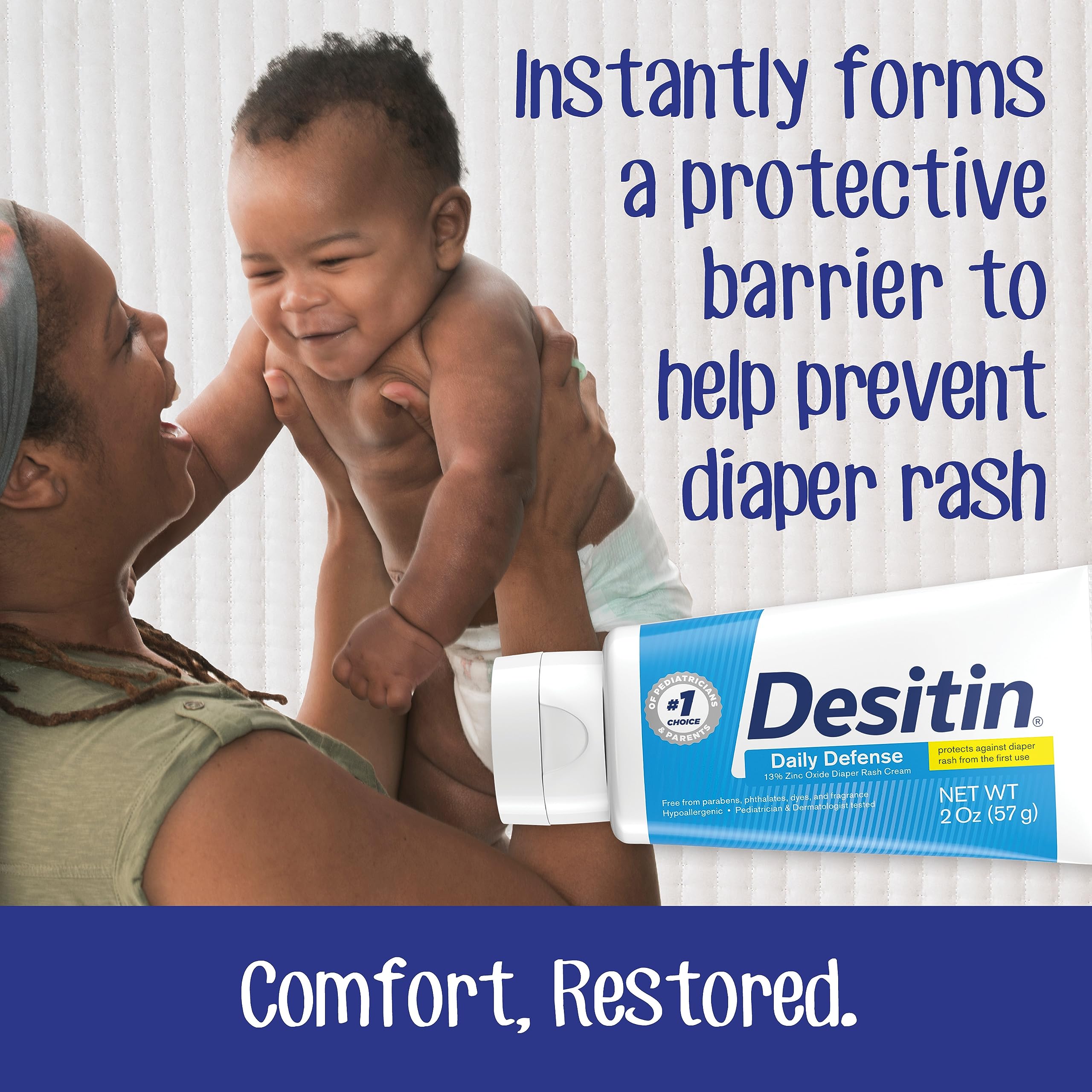Desitin Daily Defense gentle, paraben- and dye-free formula on baby skin