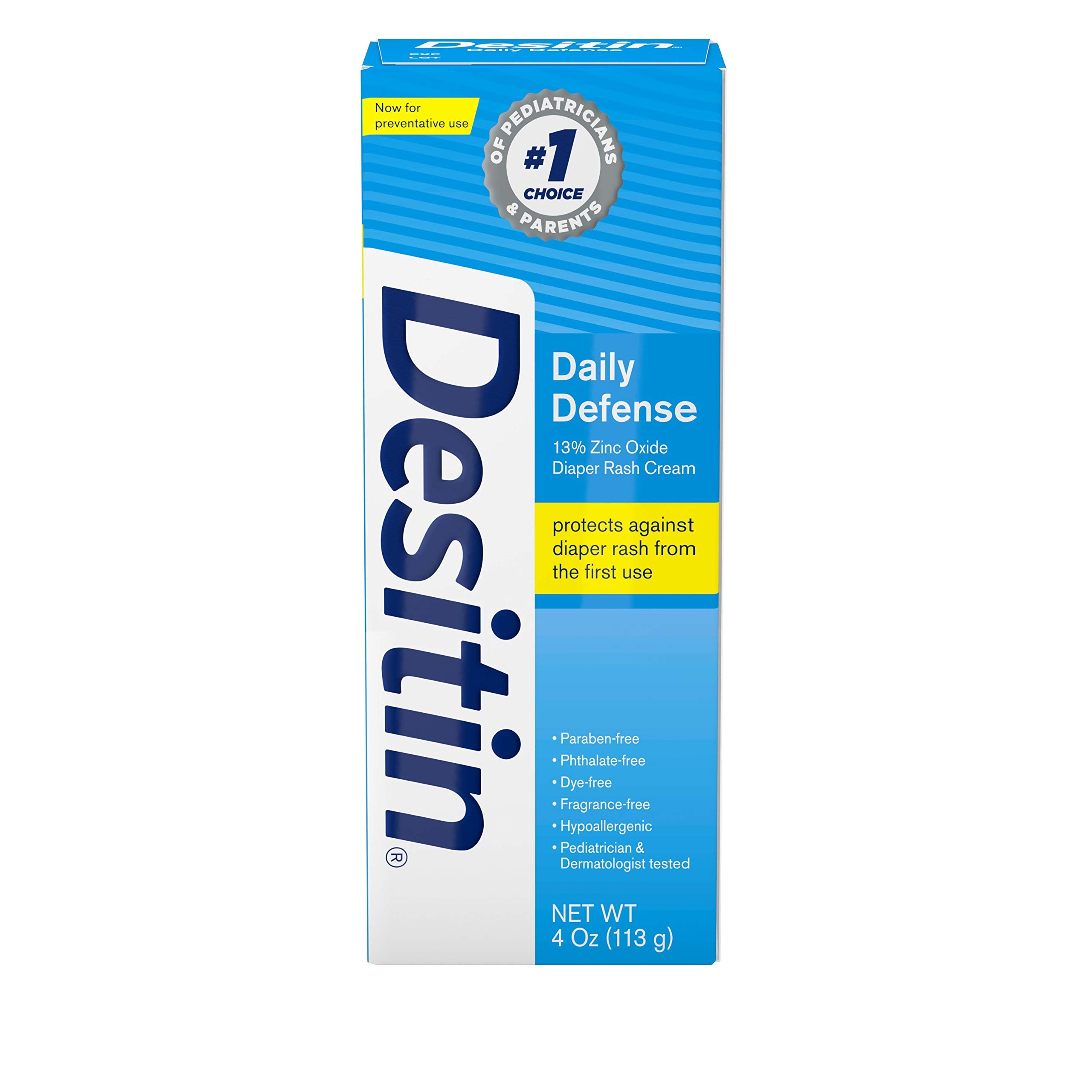 Desitin Daily Defense tube front view shows a reliable diaper rash cream for everyday use.