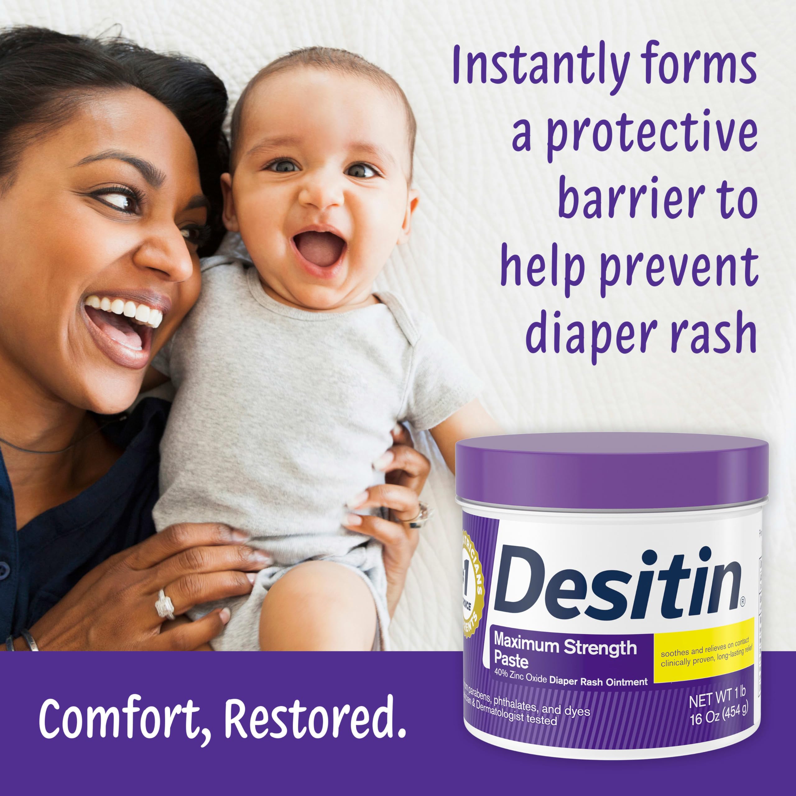 Desitin hypoallergenic, dye-free formula for daily diaper rash care.