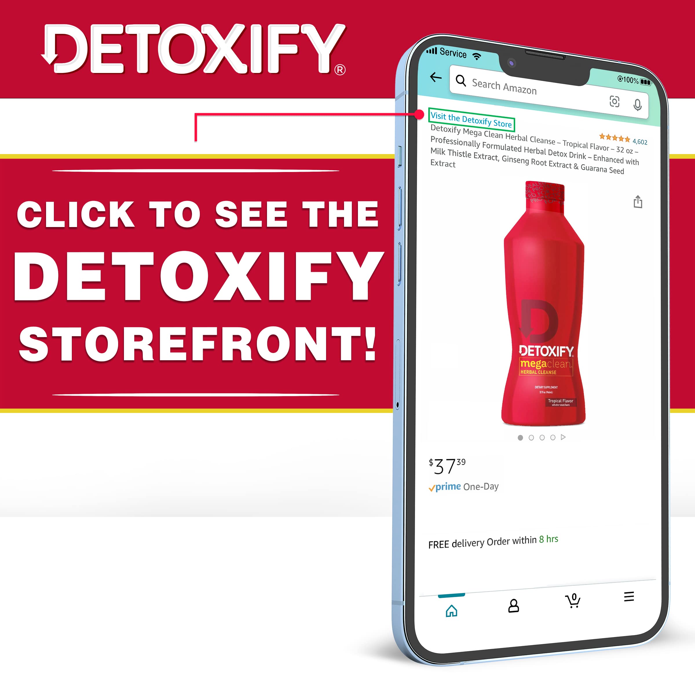 Detoxify Ready Clean Tropical packaging on a countertop.