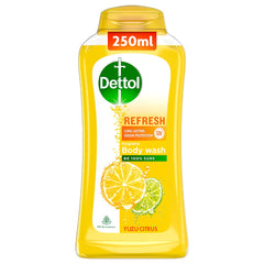 Dettol Lime Fresh body wash bottle on a bathroom shelf, refreshing cleanse for daily use