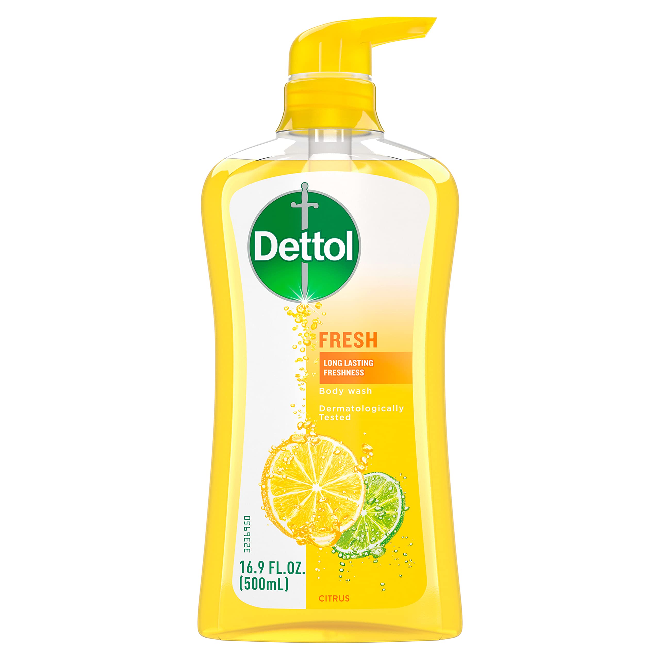 Dettol Fresh Body Wash bottle front view shows long-lasting freshness for daily showers.