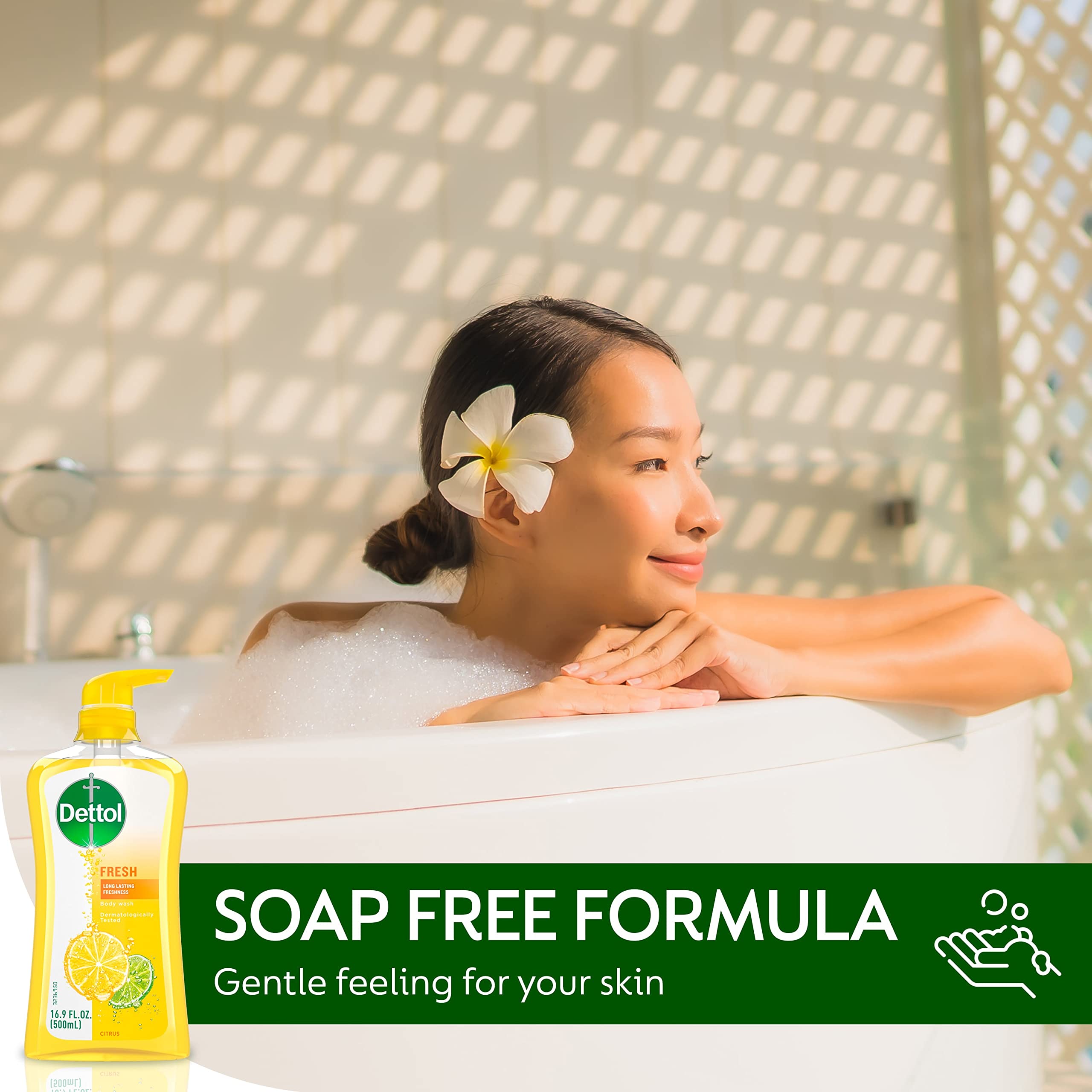 Dettol Fresh Body Wash dermatologist-tested badge communicates skincare-safety.