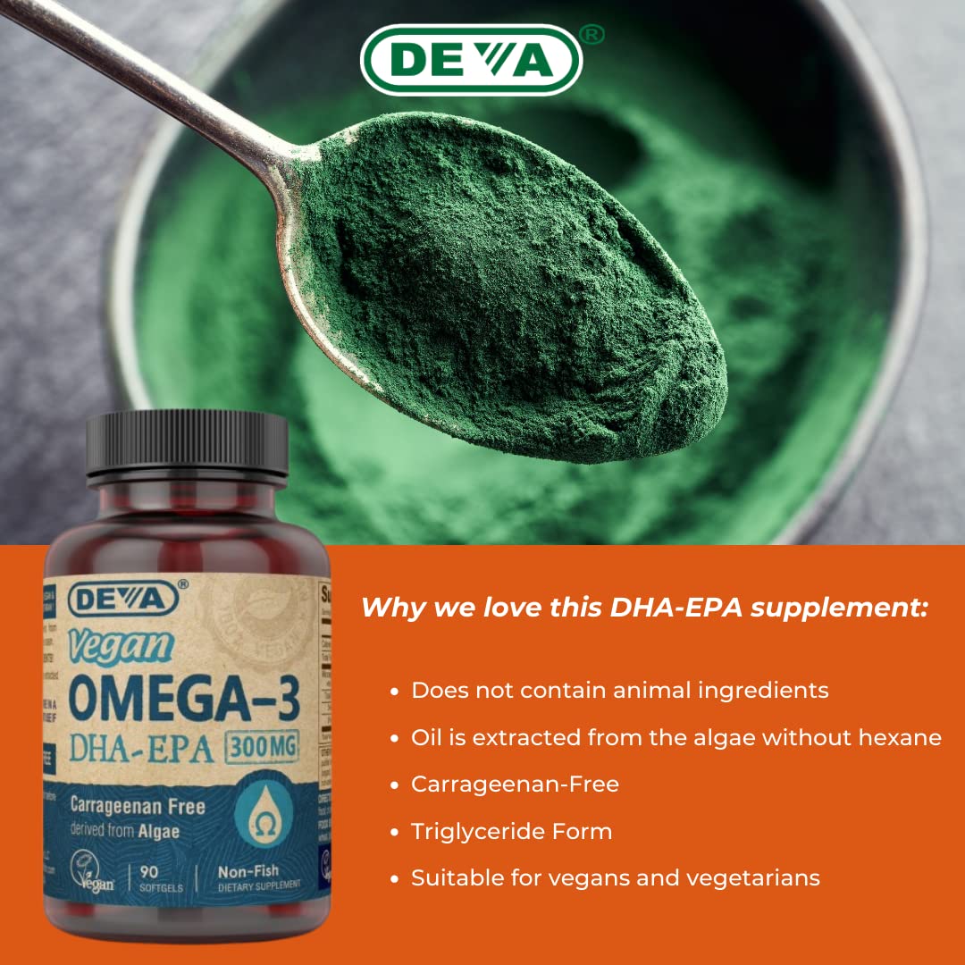 DEVA DHA bottle paired with fresh produce for vegan routine