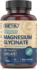 DEVA Vegan Magnesium Glycinate bottle with trace minerals for daily wellness.