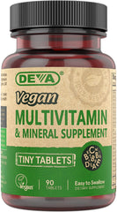 DEVA Vegan Multivitamin illustrates a compact pill size for easy swallowing.