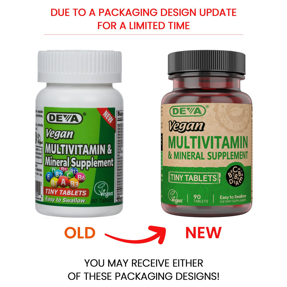 DEVA Vegan Multivitamin nutrition facts highlight key vitamins including C and D.